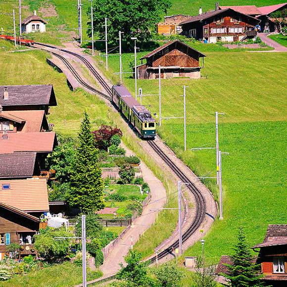 Houses in valleys and along the railways of train